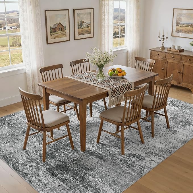UERMEI 8x10 Area Rug for Living Room - Washable Neutral Modern Abstract Carpet, Non-Slip Soft Large Indoor Floor Rugs for Bedroom Home Office & Under Dining Table Decor, Grey Black
