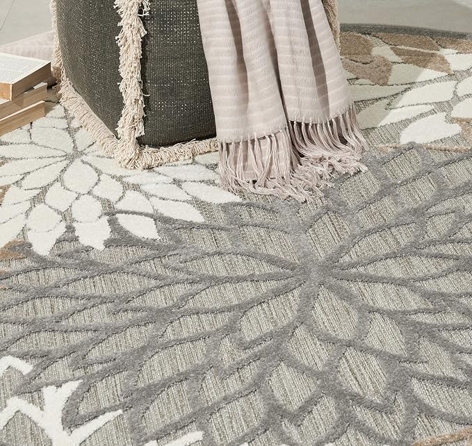 Nourison Home Aloha Natural 4' x Round Area Rug - Easy Clean, Non Shedding, Bed Room, Living Room, Dining Room, Kitchen (4' x Round)
