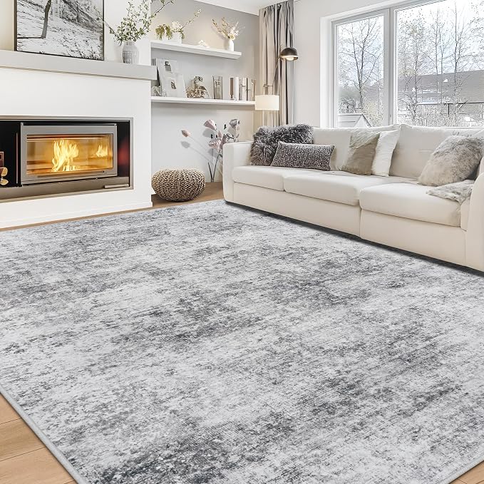 8x10 Area Rugs for Living Room Rug Washable: Modern Large Rug for Dining Room Bedroom Carpet Non Slip 8 by 10 Indoor Abstract Nursery Home Office Grey