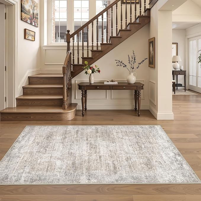 3x5 Rug for Entryway,Washable Area Rug,Taupe | Small Rug for Kitchen,Hallway,Bedroom,Living Room,Dining Room,Thin,Soft, Neutral Rug,Stain Resistant Indoor Carpet,Non Slip
