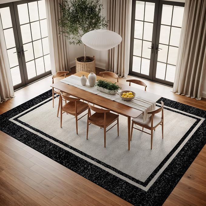 Rugshop Modern Transitional Bordered Area Rug Low Pile Cream 7' 10" x 10'