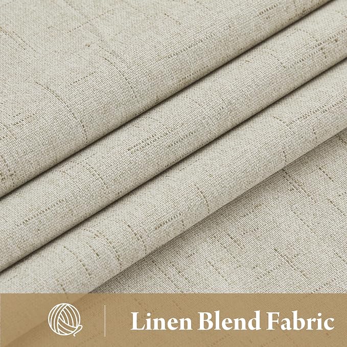 RYB HOME Blackout Curtains 108 inches Long, Thermal Insulated Natural Linen Extra Long Floor Length Curtains for Bay Window Sliding Door, 52" W x 108" L, Beige, 2 Panels Set