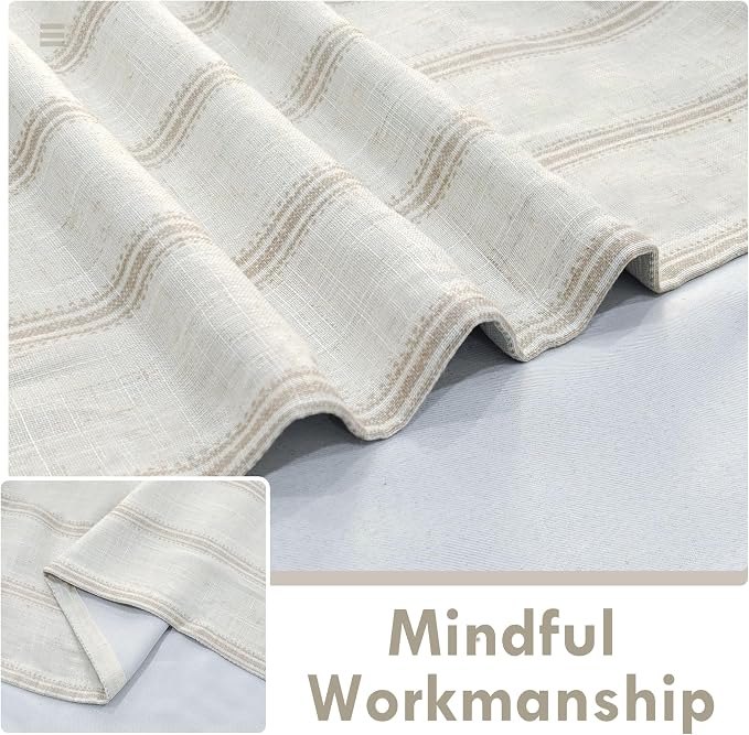 DriftAway Farmhouse Linen Stripe Blackout Curtains, Grommet, W52xL84, Beige | Blackout, Linen Texture, Stripe Pattern, Rod Pocket & Back Tab, Two Layers, Bedroom Living Room Use, Sound Reducing Design