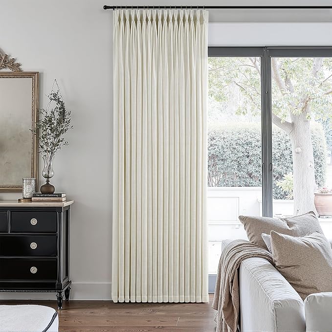 90 Inch Triple Pinch Pleated Linen Curtains 2 Panel Set for Living Room Beige Linen Textured Drapes 90 Inches Long Pinch Pleat Curtain Light Tan Semi Sheer Light Filtering for Dining Room Office
