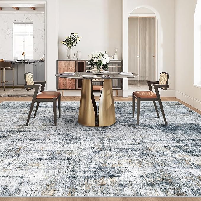 9x12 Area Rug for Living Room: Washable Abstract Soft Rugs Non Slip Modern Stain Resistant Low Pile Carpet for Dining Room Bedroom Nursery Office (Multi Blue, 9'x12')