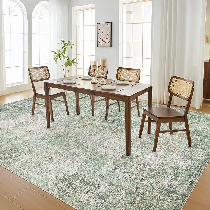 DMOYEST Area Rug Living Room Rugs - 6x9 Washable Large Soft Indoor Neutral Modern Abstract Low Pile Rug Carpet for Bedroom Dining Room Farmhouse Home Office - Green Grey