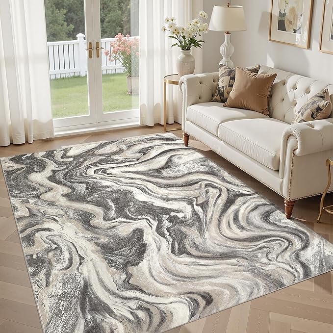 DMOYEST Living Room Area Rugs-6x9 Abstract Large Soft Indoor Washable Rug Neutral Modern Low Pile Carpet for Bedroom Dining Room Farmhouse Home Office-Ash Grey