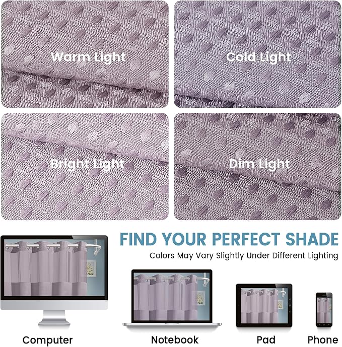 EUTXL Heavyweight Lavender No Hook Shower Curtain with Snap in Liner,256GSM Waffle Weave Shower Curtains for Bathroom,71W x 74H