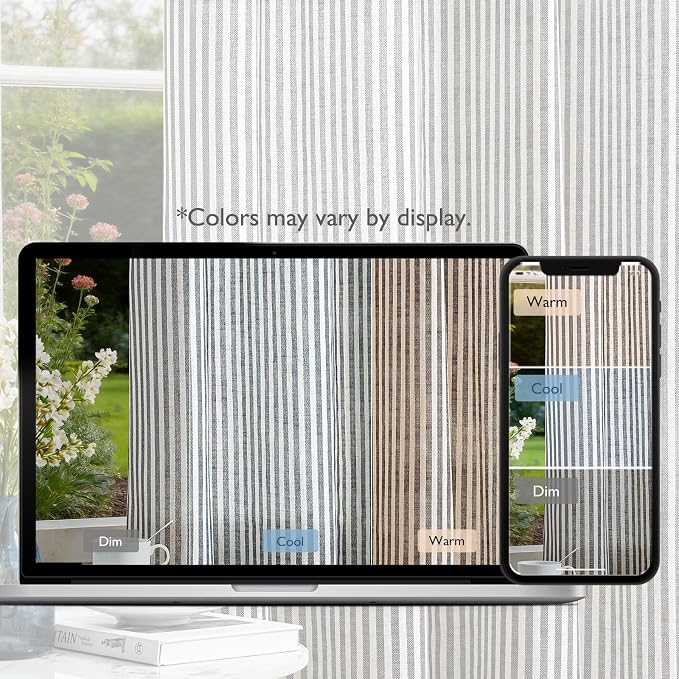 Vangao Linen Stripe Black Curtains Tickingstripe Light Filtering Window Curtains Pinstripe Printed on Beige Drapes 84 Inches Long for Living Room Bedroom Dorm 2 Panels