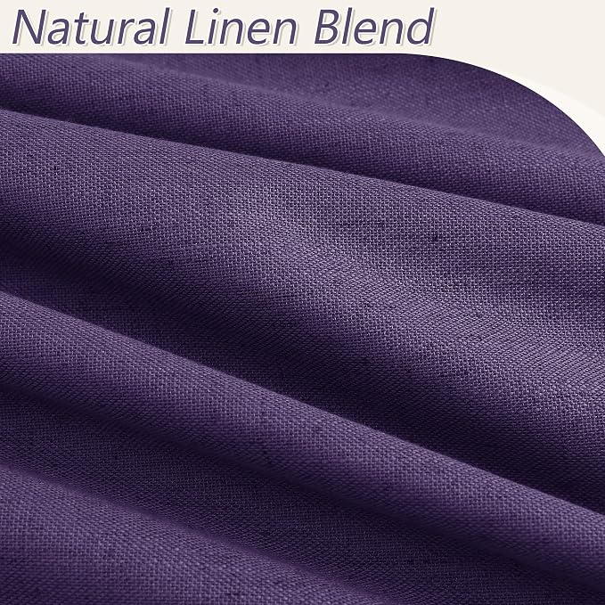 Guken 100% Blackout Curtains 90 Inch Length 2 Panels Set for Living Room Bedroom Back Tab Thermal Insulated Black Out Linen Drapes Room Darkening New Purple,52x90