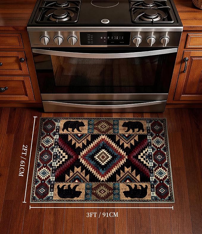 YIHOUSE Western Entryway Rug, 2x3 Rustic Washable Rug, Non-Slip Indoor Door Mat Ultra-Thin for Kitchen, Mudroom, Laundry Room, Bedroom Entry