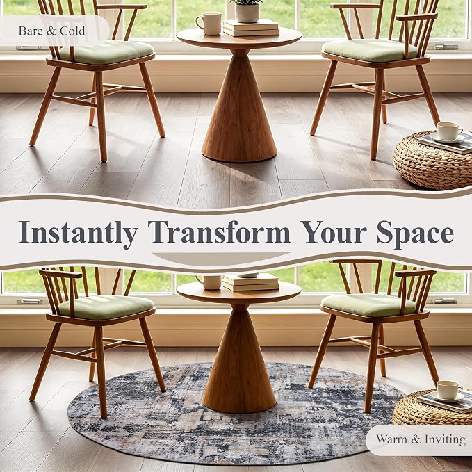 Sasttie 4ft Soft Round Area Rug, Modern Abstract Washable Circle Carpet for Living Room, Bedroom, Dining Room Table, with Non-Slip Backing, Black and Cream