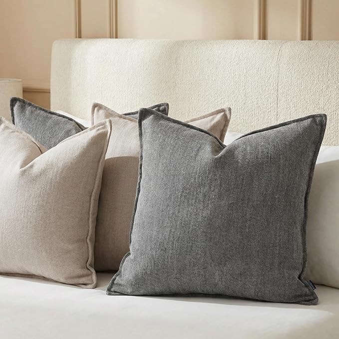 18x18 Inches Throw Pillow Covers Set of 4 Soft Textured Chenille Decorative Cushion Cases for Couch Sofa Bed Modern Farmhouse Neutral Accent Covers with Hidden Zipper Beige Coffee