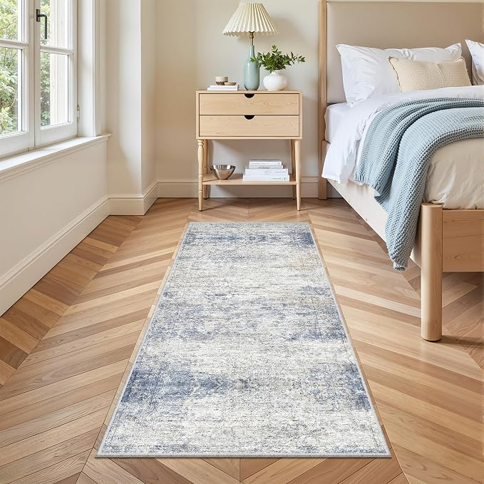 3x6 Runner Rug Non Slip,Washable Hallway Runner Rug,Blue | Neutral Rugs for Kitchen,Entryway,Bedroom,Bathroom,Nursery Room,Thin,Soft Runner Rug,Stain Resistant Indoor Carpet