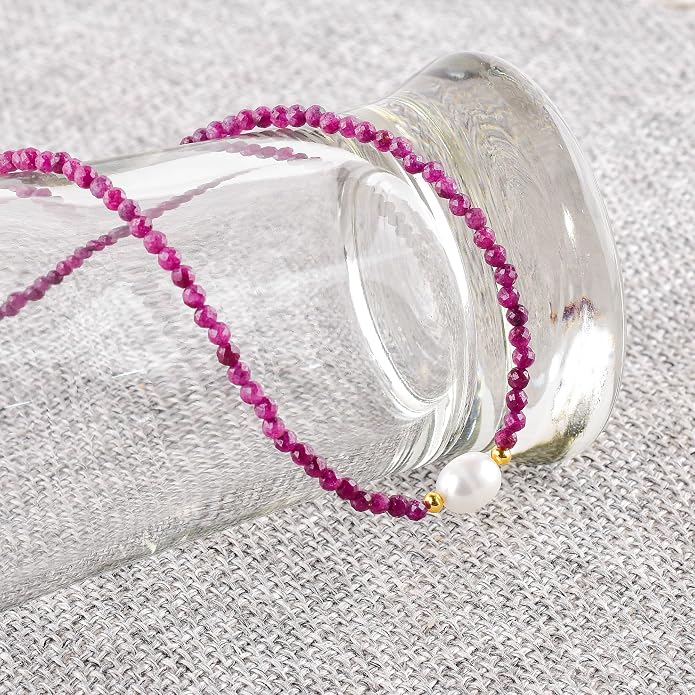InfinityGemsArt Gemstone Gold Necklace For Women, Birthstone Natural Crystal Stone With Freshwater Pearl Beaded Jewelry, Gold Plated 18 Inch Chain