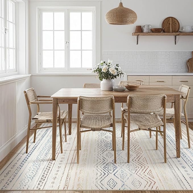 Tortania Area Rug Living Room Rugs- 12x18 Washable Large Soft Neutral Boho Moroccan Bohemian Farmhouse Rug Indoor Floor Carpet for Bedroom Under Dining Table Home Office Decor - Multicolor
