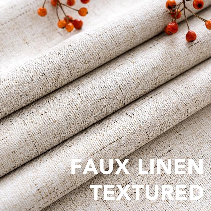 H.VERSAILTEX Primitive Linen Curtains 100% Blackout Curtain Drapes Burlap Curtains with White Thermal Insulated Liner, Grommet Top Drapes Living Room/Bedroom (2 Panels, 42 x 45 Inch, Natural)