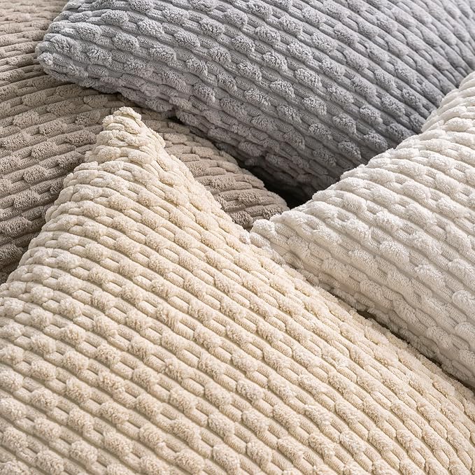 Set of 4 Neutral Decorative Throw Pillow Covers 20x20 Inch Corduroy Pillow Covers for Bed Couch Sofa Living Room Soft Square Cushion Cases