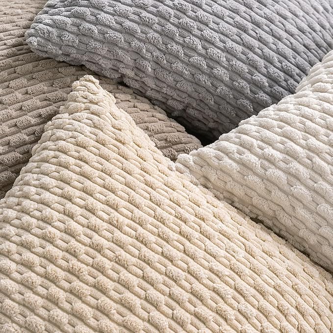 Set of 4 Beige Decorative Throw Pillow Covers 18x18 Inch Corduroy Pillow Covers for Bed Couch Sofa Living Room Soft Square Cushion Cases