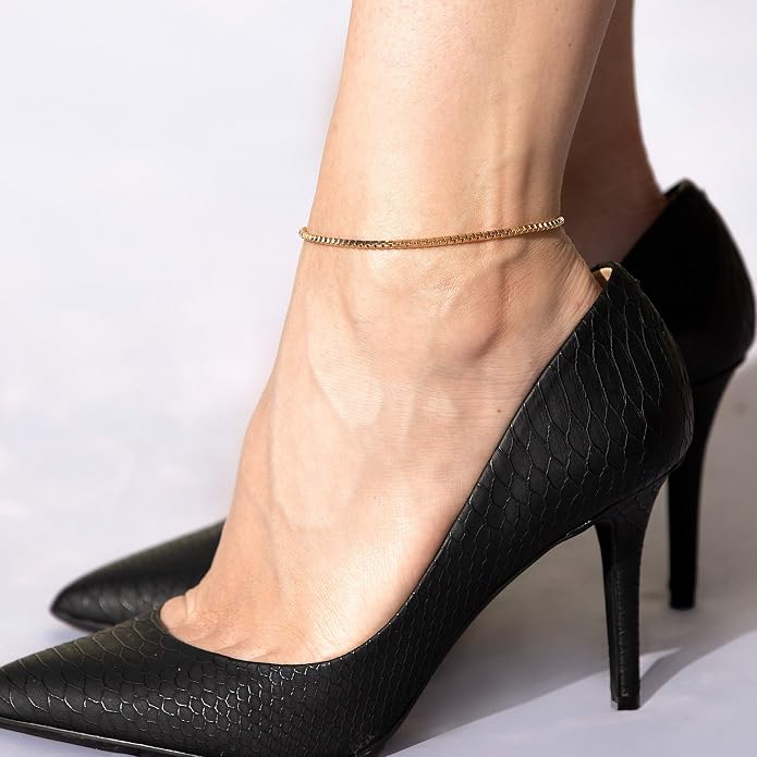 LIFETIME JEWELRY Womens Gold Anklet 2.3mm Box Chain Ankle Bracelet 24k Real Gold Plated