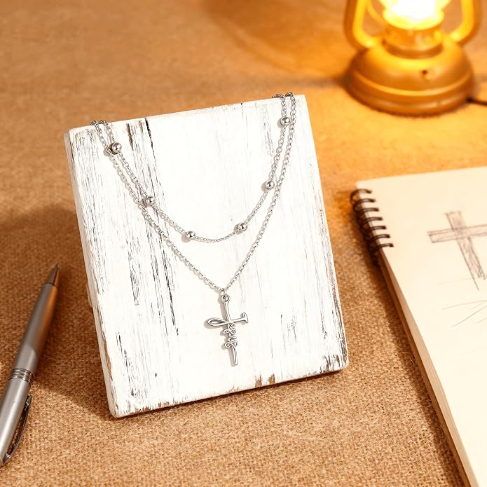 Layered Necklaces for Women S925 Sterling Silver 14k Gold Plated Cross Jesus Tulip Birth Month Flower Necklace Pendant Jewelry Mothers Day Birthday Gifts