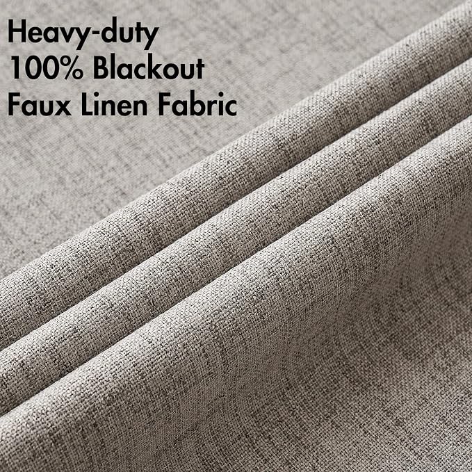 MIULEE 100% Blackout Linen Textured Curtains for Bedroom Solid Thermal Insulated Warm Taupe Grommet Room Darkening Curtains & Drapes Luxury Decor for Living Room 52 x 63 Inch (2 Panels)