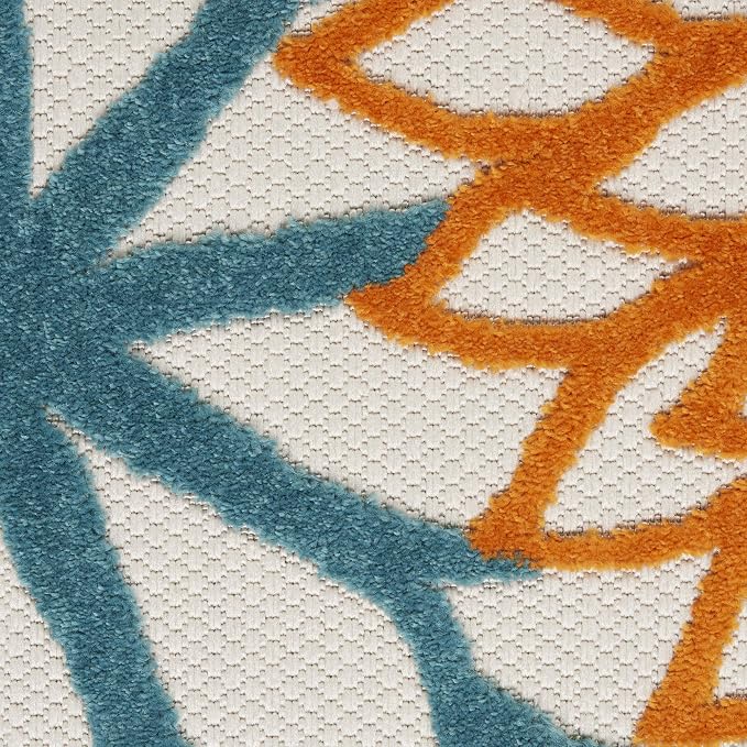 Nourison Home Aloha Turquoise Multicolor 7'10" x Round Area Rug - Easy Clean, Non Shedding, Bed Room, Living Room, Dining Room, Kitchen (8' x Round)