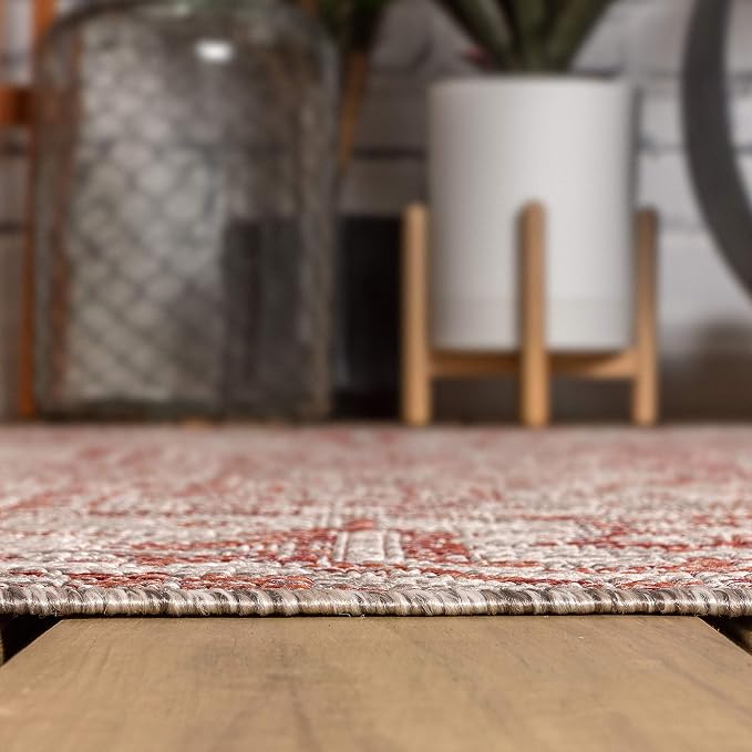JONATHAN Y Boho Medallion Indoor Outdoor Octagon Area Rug 8 Ft Red/Taupe, Estrella Textured Weave for Backyard, Patio, Porch, Easy-Cleaning, High Traffic, Pet-Friendly, Non-Shedding (SMB105A-8TGN)