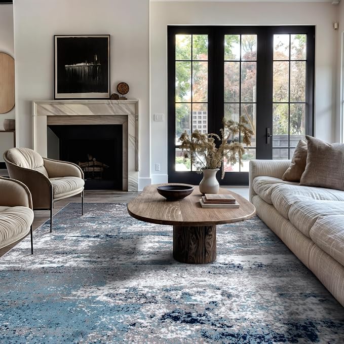 Rugshop Watercolor Distressed Modern Bohemian Area Rug Blue 5' x 7'