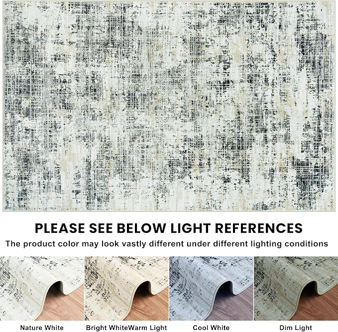 5x7 Area Rugs for Living Room Washable Rug: Anti-Skid Abstract Modern Living Room Rug Soft Thin Carpets Indoor Floor Non-Shedding Carpet for Bedroom Dining Farmhouse Nursery Black Gray Gold