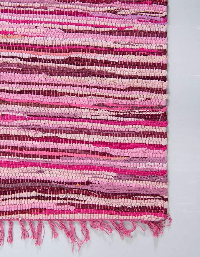 Unique Loom Chindi Cotton Collection Hand Woven Natural Fibers Area Rug_CCH002, 8 ft x 10 ft, Pink/Ivory