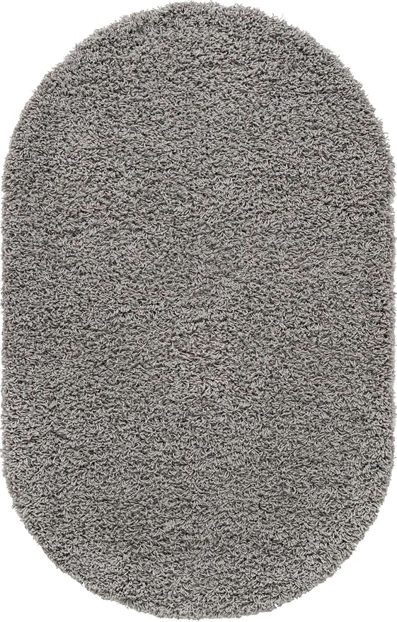 Unique Loom Solid Shag Collection Area Rug (3' 3" x 5' 3" Oval, Cloud Gray)