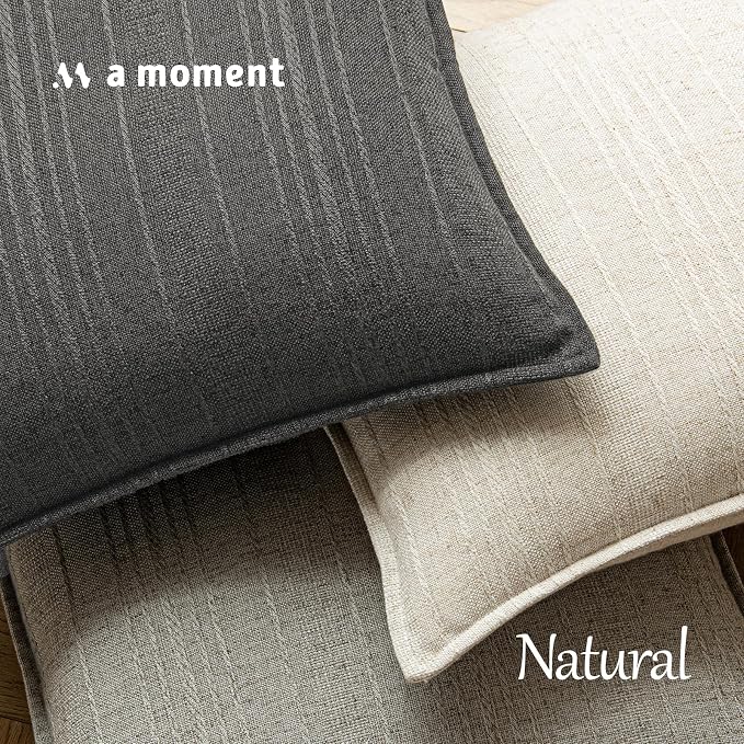 a moment Linen Pillow Covers Set of 2,Boho Farmhouse Throw Pillowcases Neutral Textured Decorative Covers for Couch Sofa,Soft Linen Blend Accent Case Cushion Living Room Home Decor 22"x22"Rustic Gray