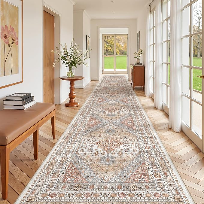 zesthome 3x18 Washable Runner Rug for Hallway, Non-Slip Long Hallway Runner for Entryway, Soft Vintage Kitchen Mats for Floor, Abstract Dining Room, Bedroom, Living Room Rugs(Orange,3'x18')