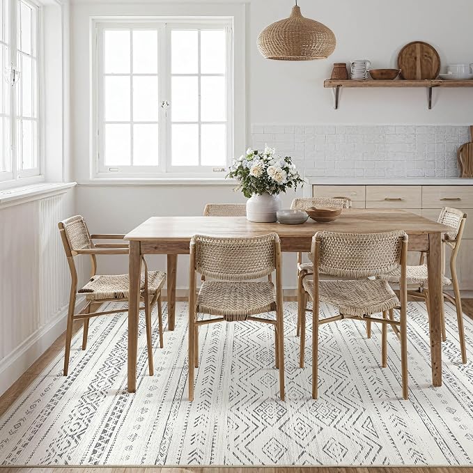 Tortania Area Rug Living Room Rugs- 12x18 Washable Large Soft Neutral Boho Moroccan Bohemian Farmhouse Rug Indoor Floor Carpet for Bedroom Under Dining Table Home Office Decor - Beige Gray