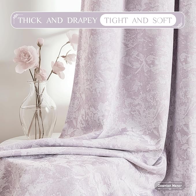 Beauoop Purple Floral Jacquard Blackout Curtains for Bedroom 52x84 2 Panels | Flower Chenille Room Darkening Drapes for Living Room 84 Inch Long Thermal Insulated Soundproof Window treatment Grommet