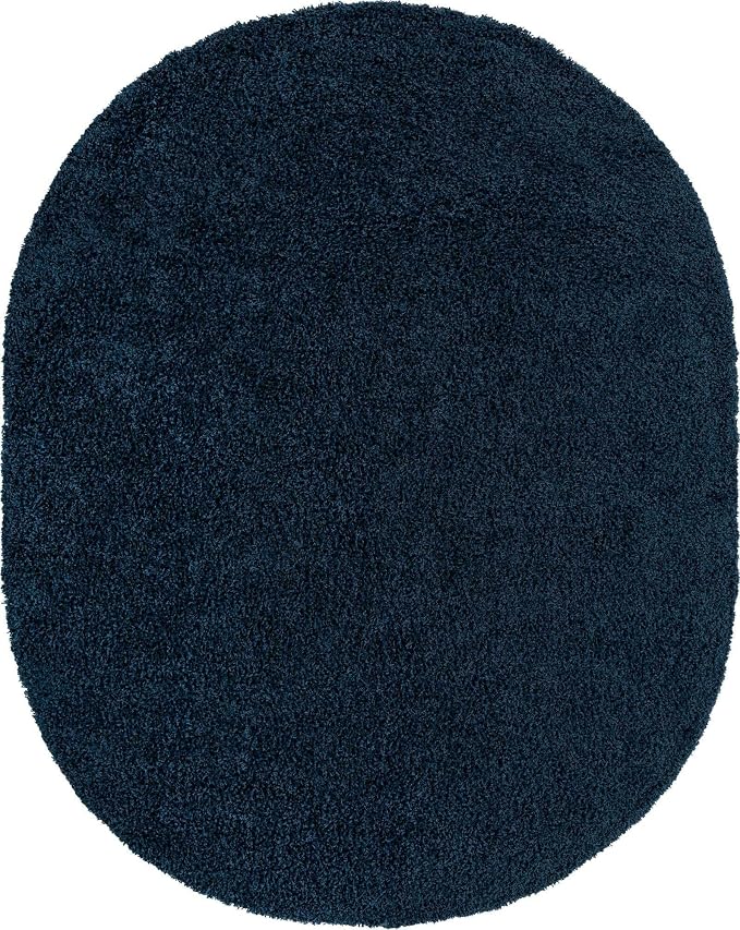 Unique Loom Solid Shag Collection Area Rug (8' x 10' Oval, Sapphire Blue/ Navy Blue)