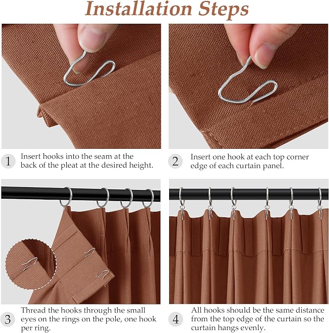 Aersas Rust Pinch Pleated Linen Curtains 90 Inches Long for Living Room Bedroom Rustic Neutral Semi Sheer Pleat Drape Back Tab Light Filtering Patio Door Curtain 2 Panels 40x90