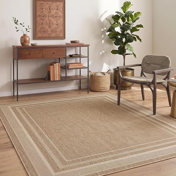 GarveeHome Easy Jute Rugs Neutral 6x9 Washable Living Room Bedroom Rug | Non Slip Stain Resistant Modern Dining Room Throw Carpets Tan Contemporary Area Rugs for Kitchen Bedroom Nursery, Jute
