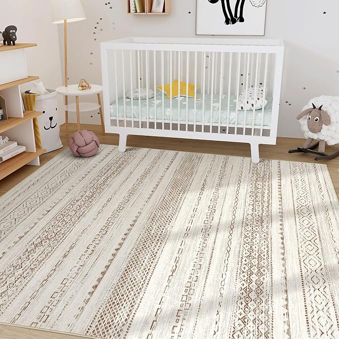 Nakagishi Boho 4x6 Area Rug Living Room Rugs Machine Washable Brown | Soft, Pet & Kid Friendly, Carpet for Living Room/Bedroom/Office/Kitchen/Nursery, Daily Home Decor Stain Resistant Moroccan