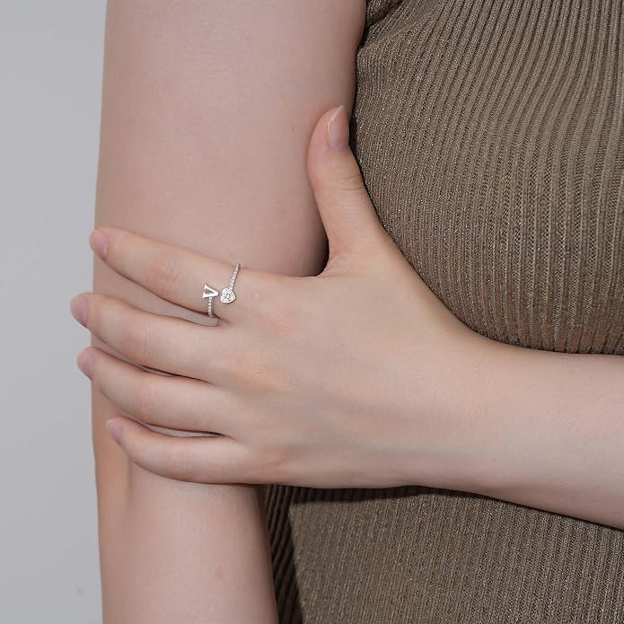 Step Forward 925 Sterling Silver Adjustable Initial Ring for Women | Non Tarnish Letter Rings for Lady | Alphabet Heart Thumb Rings | Capital Letter Jewelry Gifts