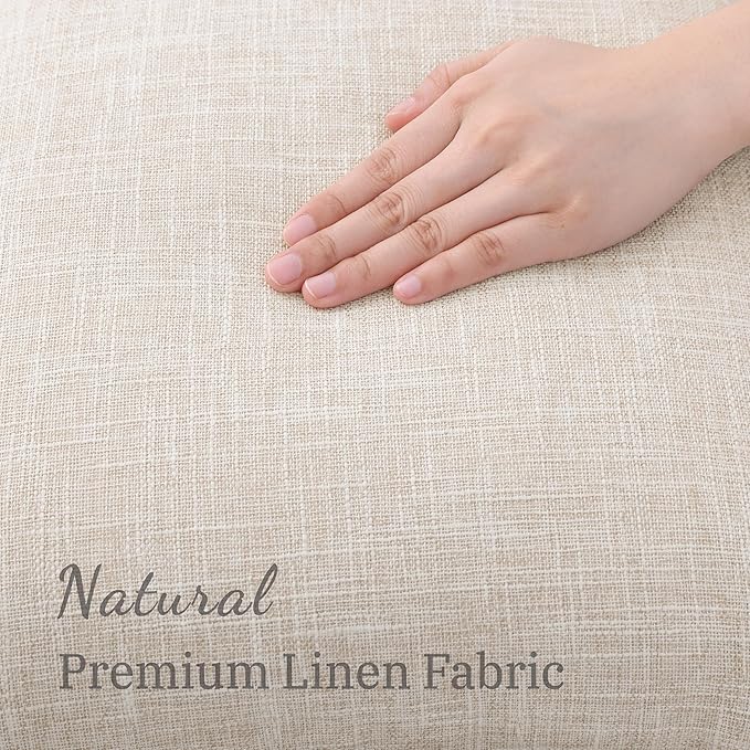 decorUhome Beige Faux Linen Outdoor Throw Pillow Covers 26x26 Set of 2 | Fall Decorative Textured Neutral Modern Farmhouse Pillow Covers with Stitched Edge for Couch Sofa Bed Living Room