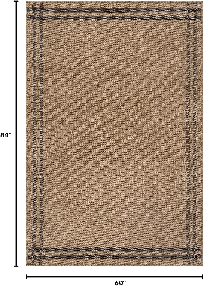 Luul Home Easy Jute Rugs 5x7 Bordered Natural Color Living Room Indoor Outdoor Area Rug for Patio and Kitchen Rug High Traffic Washable Easy to Clean Solid Boho Woven Design Outside Carpet (5 x 7)