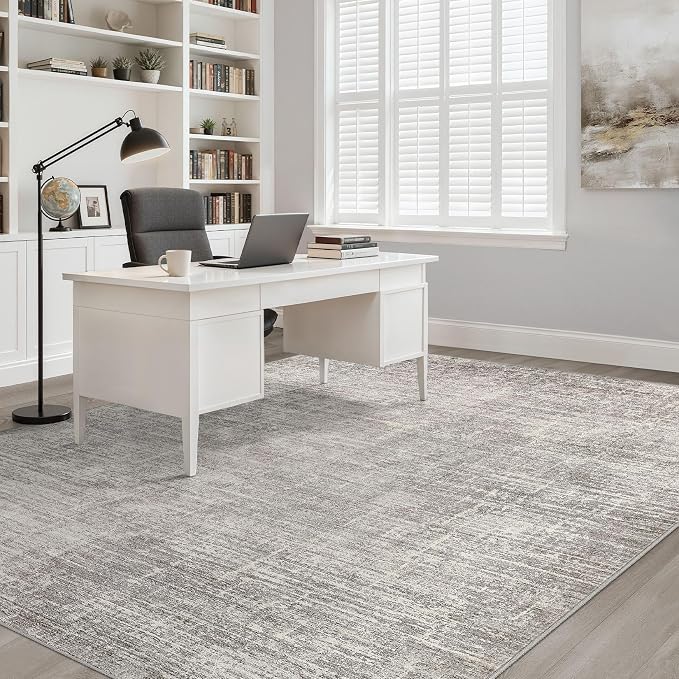 7x10 Area Rug Living Room: Washable Large Neutral Rug Abstract Soft Modern Stain Resistant Indoor Floor Non-Slip Carpet for Bedroom Nursery Kids Office Playroom Dining Room Under Table- Brown Gray