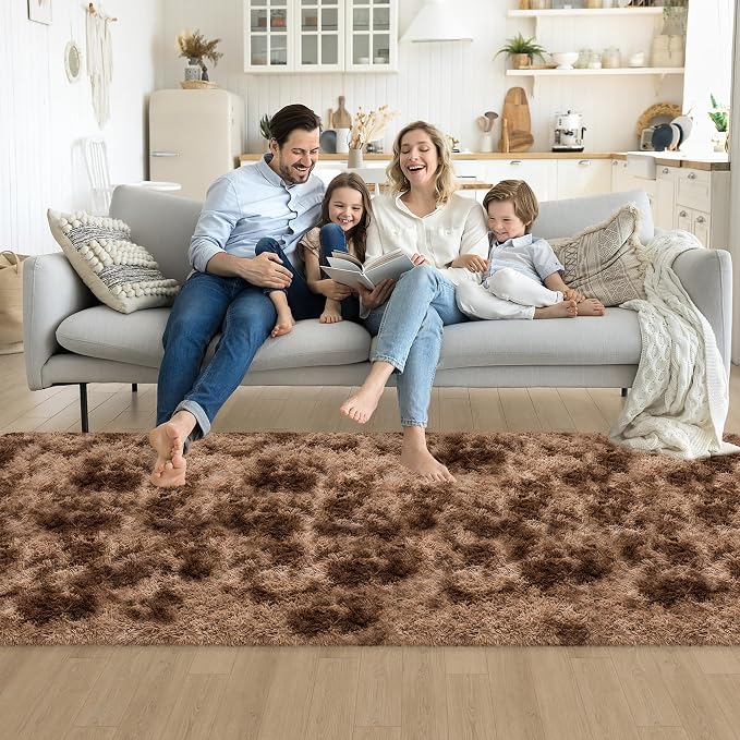 3x10 ft Plush High Pile Brown Tie Dyed Rug Fluffy Soft Runner Bedside Rug for Bedroom Living Room Hallway Nursery Kids Home Decor Shag Carpet
