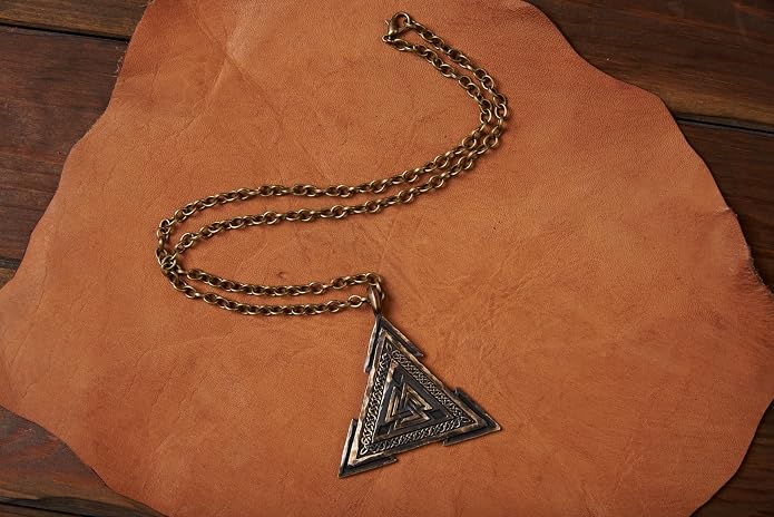 Baldur Jewelry - Valknut Viking Necklace for Men Women - Celtic Viking Norse Jewelry for Men Amulet Pendant Necklace - Brass Valknut Pendant - Jewelry Triangle - Valknut Odin Amulet - Viking Gifts