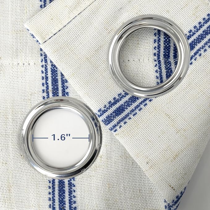DriftAway Farmhouse Stripe Blackout Curtains, W52xL36, Navy Blue | Blackout, Linen Texture, Stripe Pattern, Rod Pocket & Back Tab, Two Layers, Bedroom Living Room Use, Sound Reducing Design
