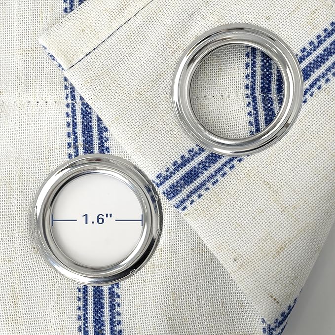 DriftAway Farmhouse Stripe Blackout Curtains, W52xL84, Navy Blue | Blackout, Linen Texture, Stripe Pattern, Grommet, Two Layers, Bedroom Living Room Use, Sound Reducing Design