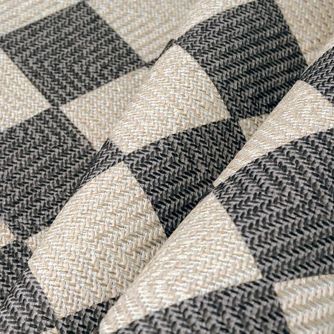 HUGEAR 5x8 Outdoor Rug Black/Beige Linen-Look Fabric Checkered Area Rug High Traffic Stain Resistant Easy Clean Durable Rugs for Indoor/Outdoor Patio Deck Balcony Porch Garden Courtyard