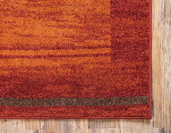 Unique Loom Autumn Collection Modern Contemporary Casual Abstract Area Rug (Terracotta/ Burgundy Border, 2 x 6 ft Runner)